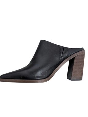 Vince Camuto Weeren Black Leather Mules Heeled Slides Size 6.5